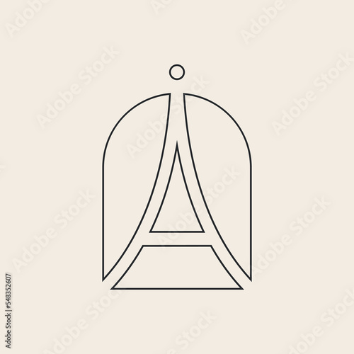 a paris eiffel line art logo design vector illustration