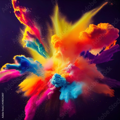 Explosion of rainbow color dust on black background