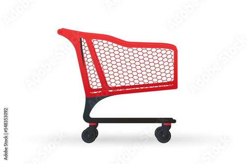 Empty classic shopping cart. Side view of shopping cart or trolley.