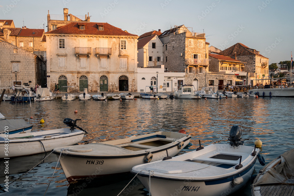 Beautiful, old stone houses at Milna, small fishing town on Brac island, Croatia