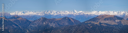 Panoramic view from the top of Picco di Mezoddi mountain in Julian Alps