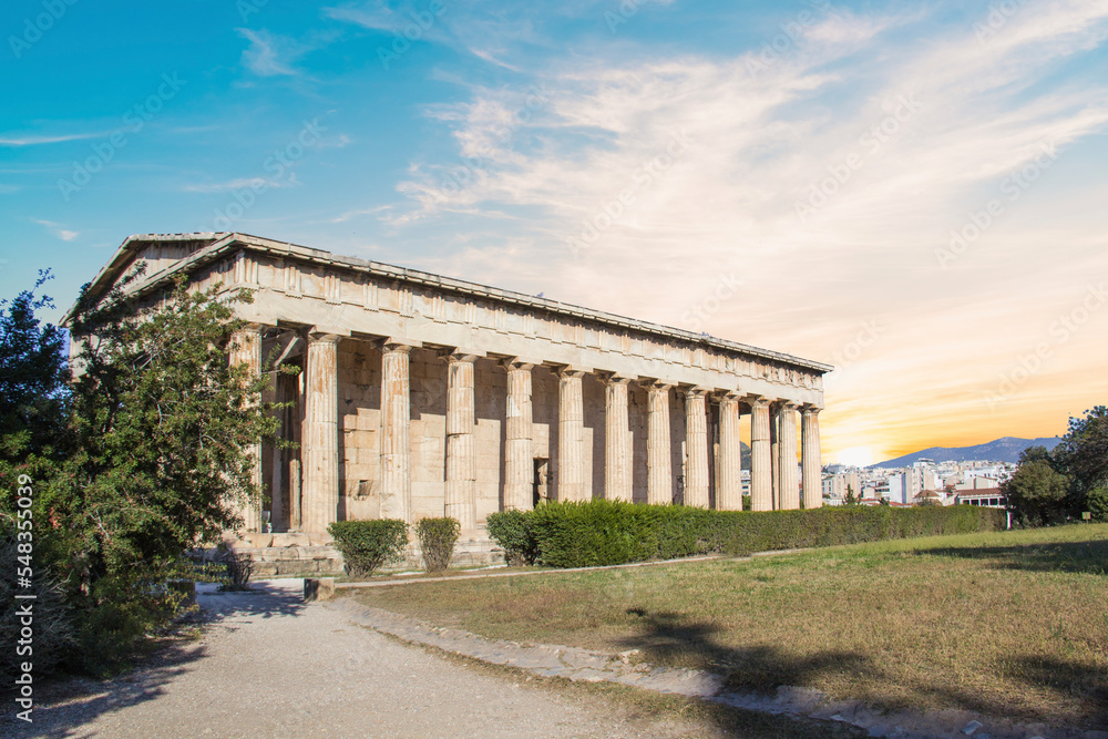 The Temple of Hephaestus in Athena Archegetis is situated west side of the Roman Agora, in Athens, Greece