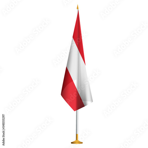 Isolated small national flag of Austria vector with golden flagpole.Standing miniature flag of Austria