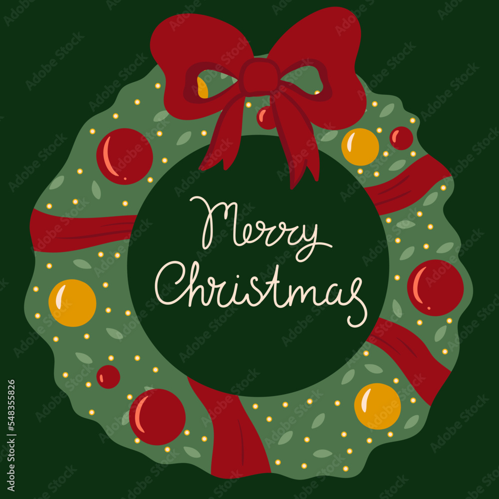 Merry Christmas card with Christmas Wreath