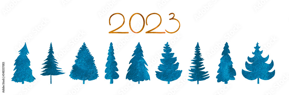 Obraz premium Blue fir trees isolated on white background .
