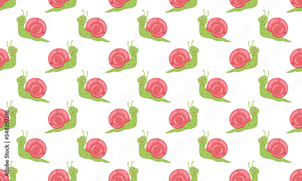 Cute snail character seamless pattern. Design for kids cloth, bedcloth, scrapbooking paper design. Vector cartoon illustration. Cute snail character seamless pattern. Design for kids cloth, bedcloth, scrapbooking paper design. Vector cartoon illustration.