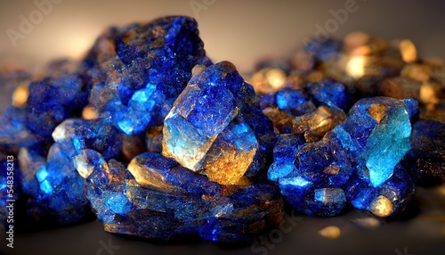 Abstract Cobalt blue Minerals lapis lazuli stones jewely on blur background. photo