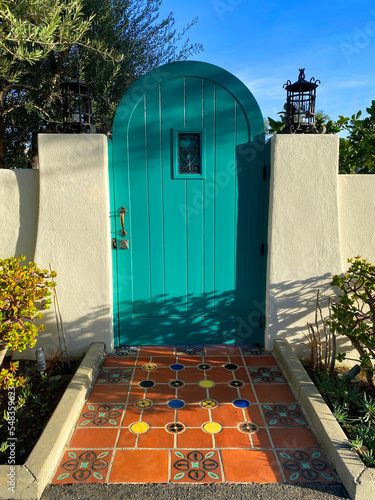 catalina mexican tile green garden gate door retro sun entrance saltillo tiles photo