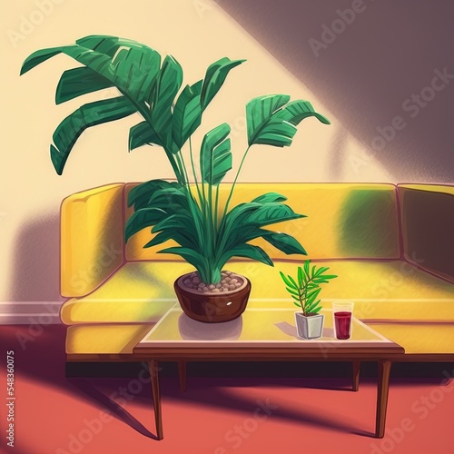 Couchs with a plant in the middle on a table photo