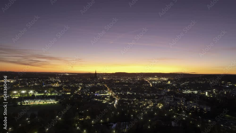 City center of Ulm from east while colorful dusk in autumn part 2 aerial time lapse City center of Ulm from east while colorful dusk in autumn part 2 aerial time lapse