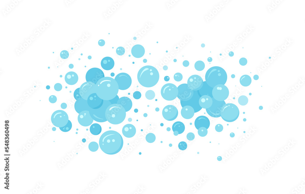Soap bubble vector water background, blue foam shower, bath shampoo suds splash. Wash, sea pattern, bathroom soapy, clean underwater texture. Soda, laundry, carbonated fun illustration - obrazy, fototapety, plakaty 