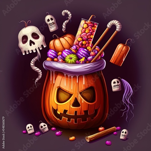 Happy halloween trick or treat object element party for invitation background 2d illustrated illustration halloween night oject ghost deathly poison photo