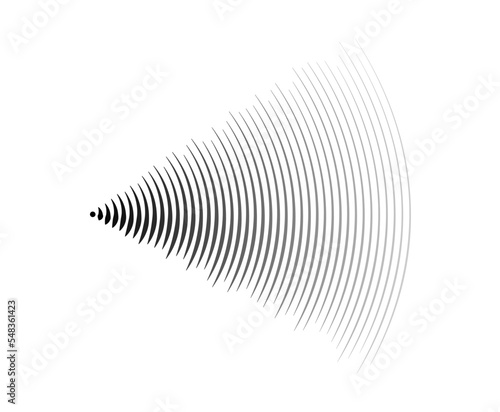 Sound wave signal. Radio or music audio concept. Epicentre or radar icon. Radial signal or vibration elements. Impulse curve lines. Concentric ripple semi circle.  photo