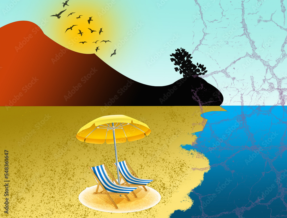 summer background with beach - obrazy, fototapety, plakaty 