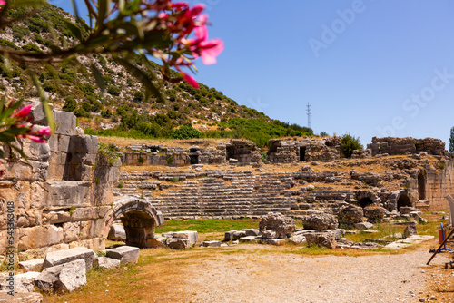 Canvas Print Remains of Roman theater located on hillside in ancient settlement of Limyra in Antalya province of Turkey