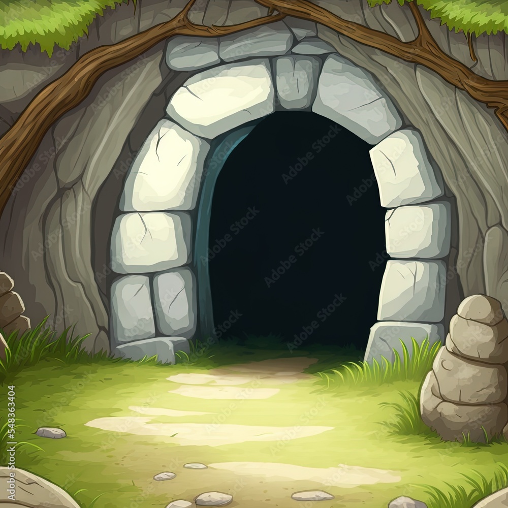 Stone cave entrance with empty white space inside Stock Illustration