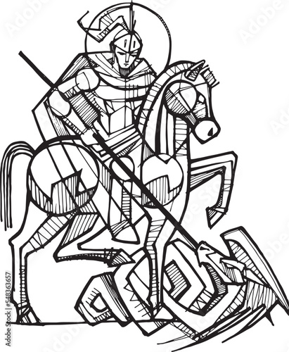 Hand drawn illustration of Saint George.
