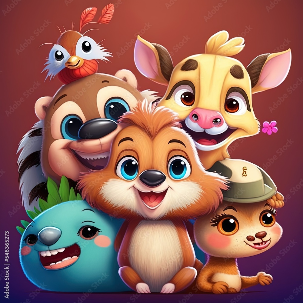 Cute animals with happy smile Cute animals with happy smile