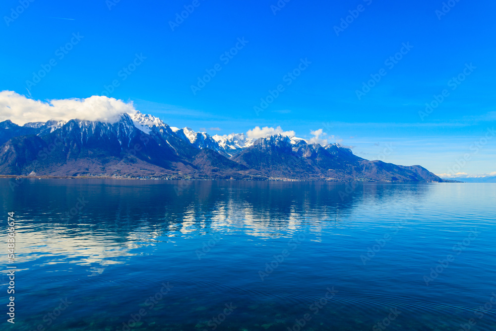 View of the Alps and Lake Geneva in Montreux, Switzerland