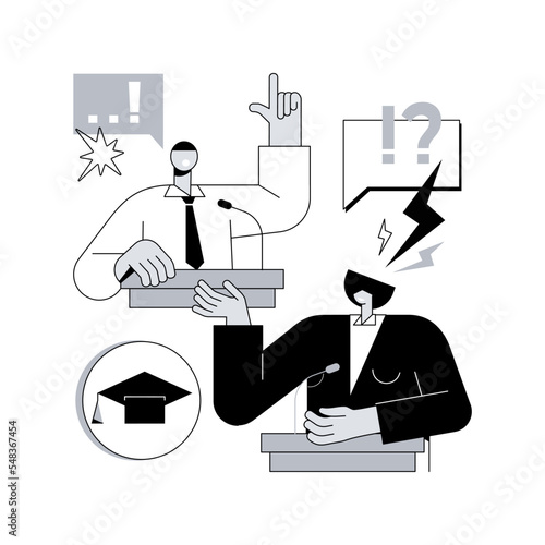 Debating club abstract concept vector illustration. Classroom debates, eloquent speech, debating competition, school club, public speaking class, effective communication skill abstract metaphor.