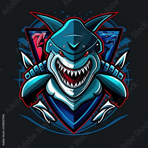 Shark mascot esport gaming logo 2d illustrated