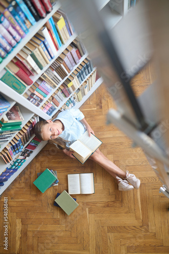 Top view of a girl in a school library