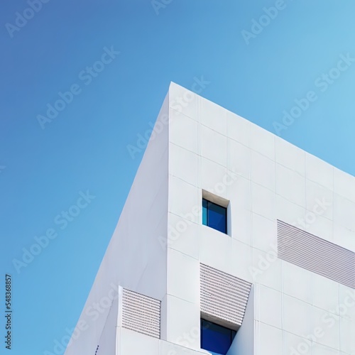 Low Angle Shot Of A Facade Of A White Modern Building Under A Blue Clear Sky