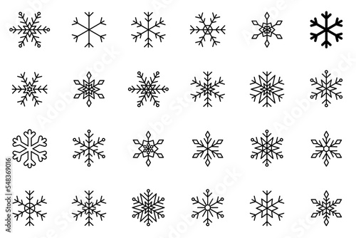 Conjunto de iconos de copos de nieve. Concepto de frío, nevado. Copos de nieve decorativos de Navidad. Ilustración vectorial