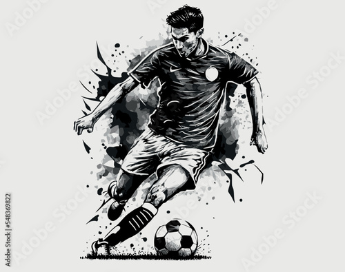 Soccer Player Kicking Ball Vector Illustration. Football Player Sketch Style Design. © Yury