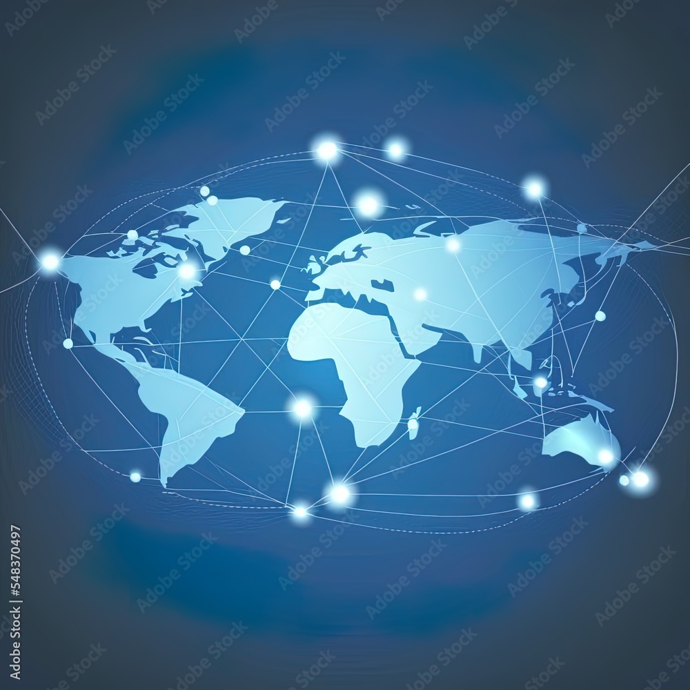 Worldwide Connection Blue Background Illustration 2D Illustrated Worldwide Connection Blue Background Illustration 2D Illustrated