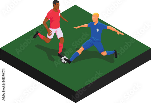 Soccer players duel for the ball vector illustration
