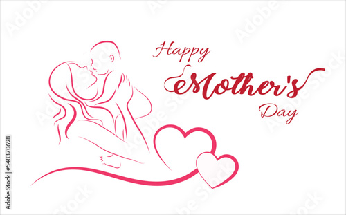 happy mother's day , Vector Illustration Of Mother Holding Baby. 