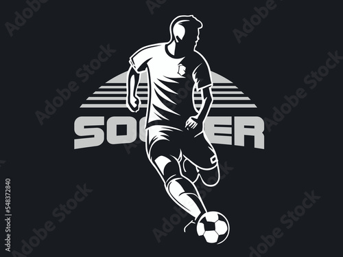 Soccer Player Kicking Ball Vector Illustration. Football Player Sketch Style Design.