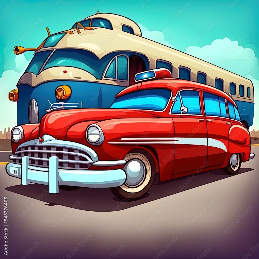Retro Style Transport Cartoon Style