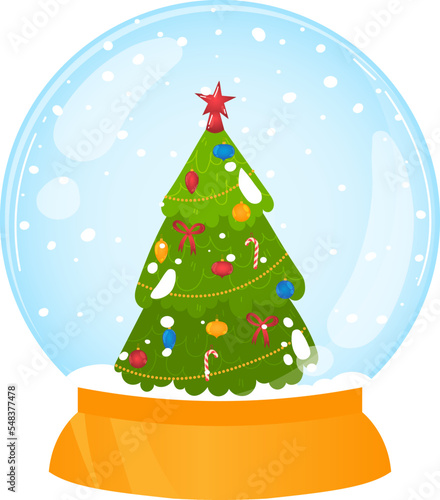 Christmas gifts glass snow globe, pleasant surprise toy for holiday, design cartoon style vector illustration, isolated on white.