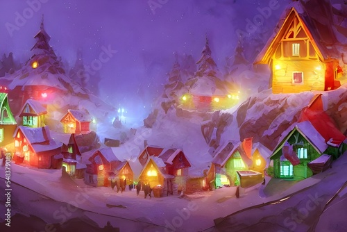 In the center of the village is a large red and white striped workshop where Santa Claus and his elves make presents for good children all year round. The smells of gingerbread and peppermint fill the