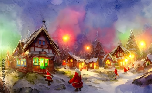 As I zoom in on the picture, I'm transported to a festive scene. In the center of the village is a large Christmas tree, decorated with bright lights and sparkling ornaments. Jingle bells can be heard © dreamyart