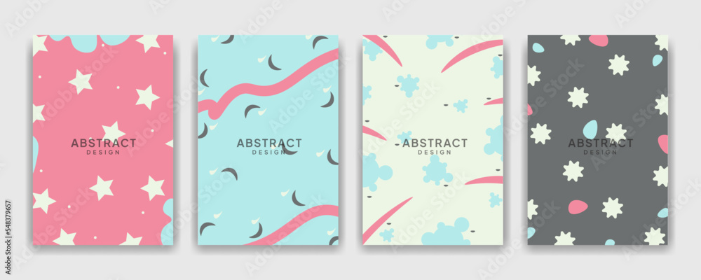 Abstract minimalist cover set, modern vector illustration for kids wear, fabric, cover page, birthday card.
