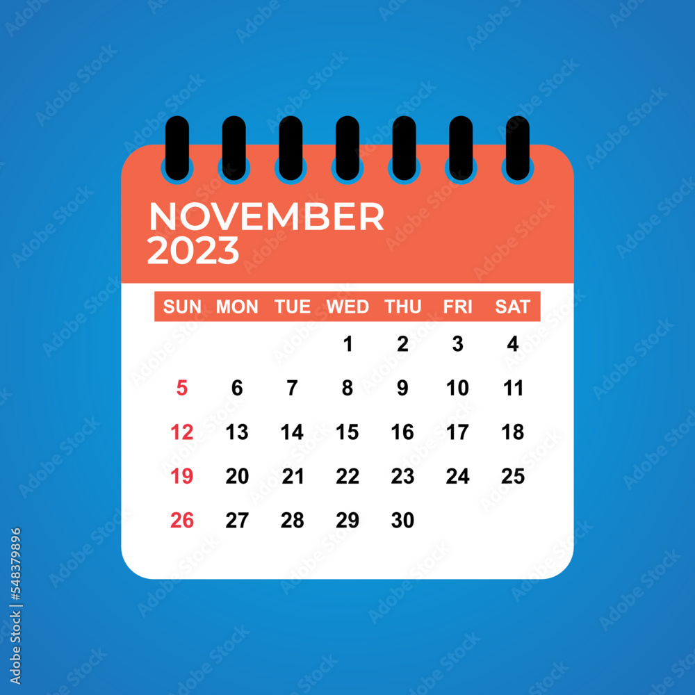 Vecteur Stock November 2023 Calendar November 2023 Calendar Vector