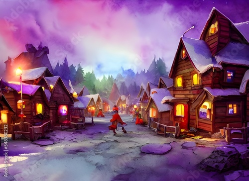 There is a village in the middle of nowhere that is dedicated to Santa Claus. It's a magical place where it always snows and everyone is happy. The houses are all decorated with Christmas lights and t