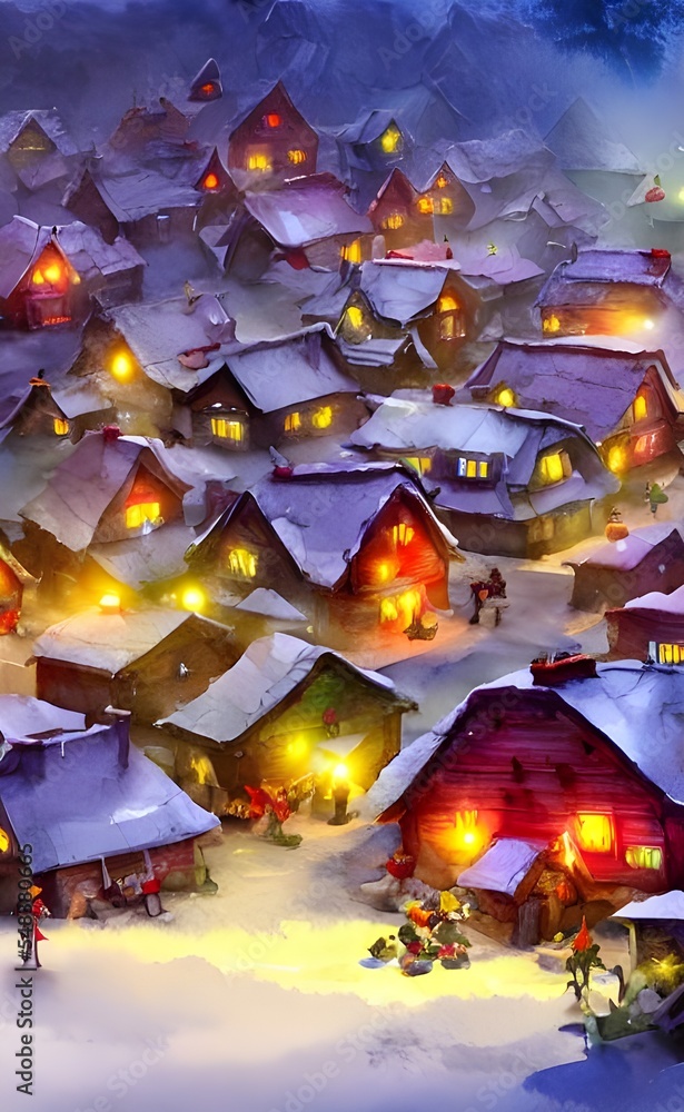 In the center of the village is a large red and white striped pole with a semicircle of small houses surrounding it. The streets are lined with Christmas trees, and each house has something unique abo
