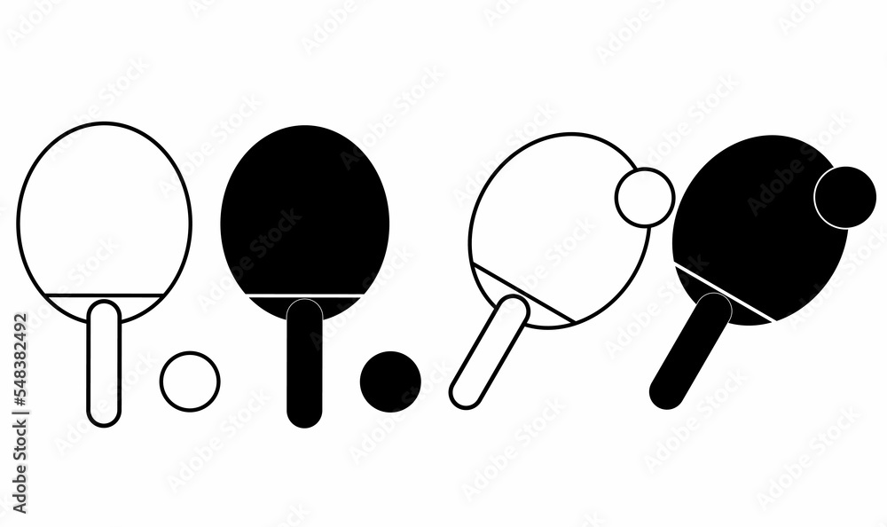 outline Silhouette ping pong rackets and ball icon set isolated on white background outline Silhouette ping pong rackets and ball icon set isolated on white background
