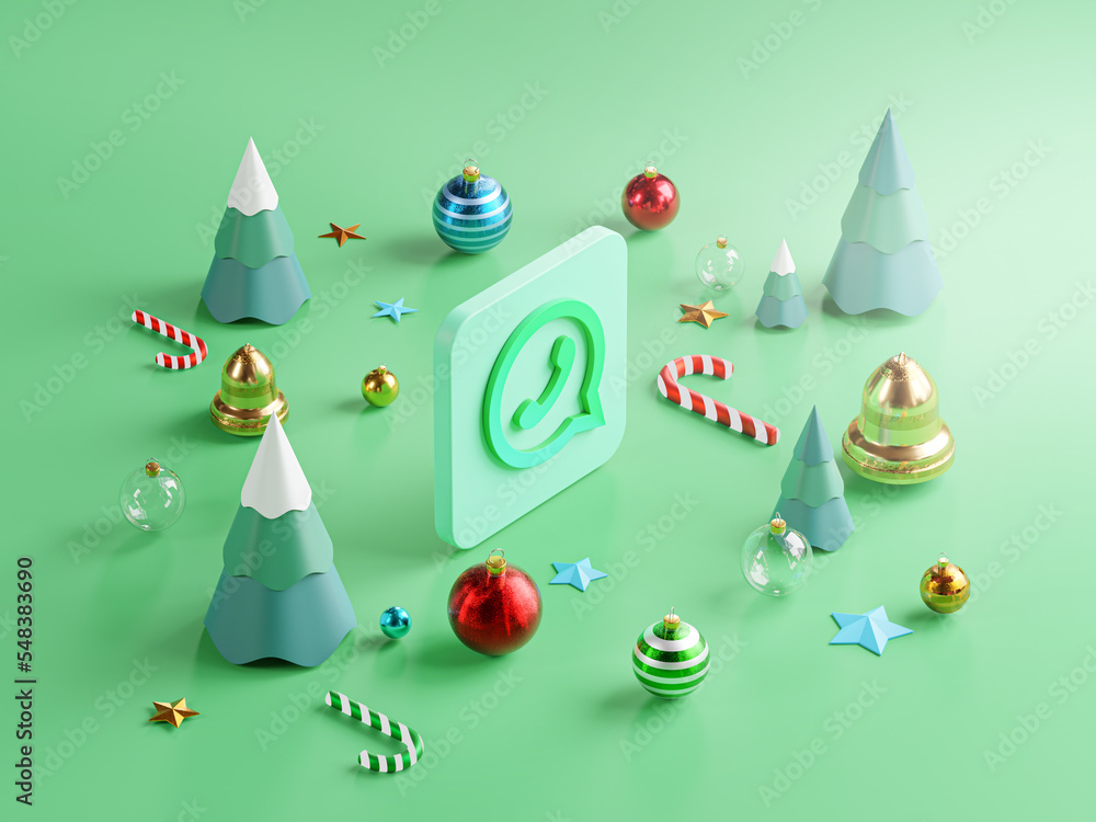 Whatsapp Logo Christmas Cute Ornament Lay on The Floor Green Background