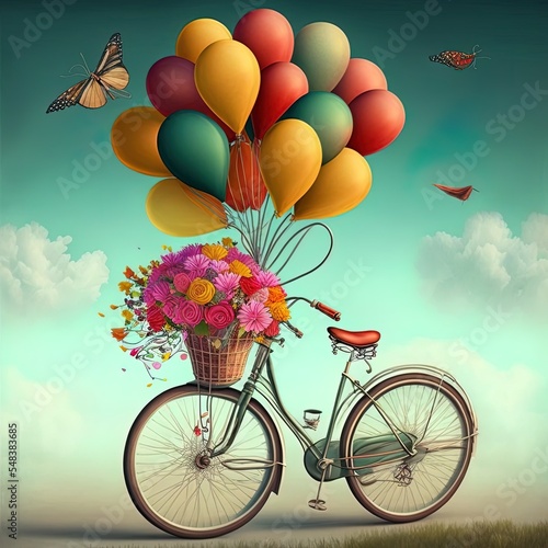 Lovely Bike With Balloons And Flowers © AkuAku