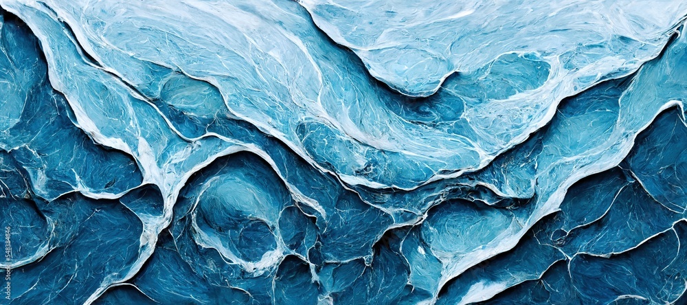 Abstract ice blue glacier dune curves and folds, highly detailed frozen and solidified rocky surface texture. Close-up background art resource.
