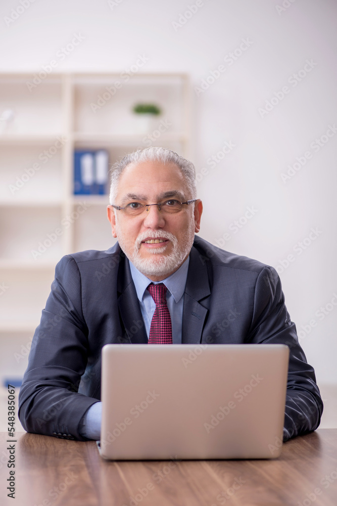 Old male boss employee working in the office Old male boss employee working in the office
