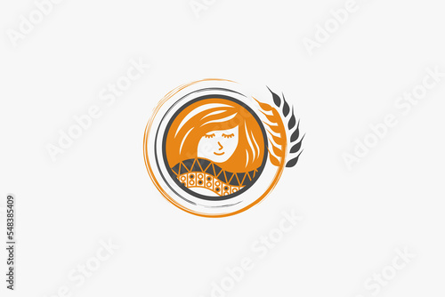 Illustration vector graphic of women face and wheat in circle