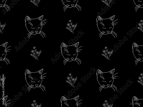 Fototapeta Naklejka Na Ścianę i Meble -  Cat cartoon character seamless pattern on black background