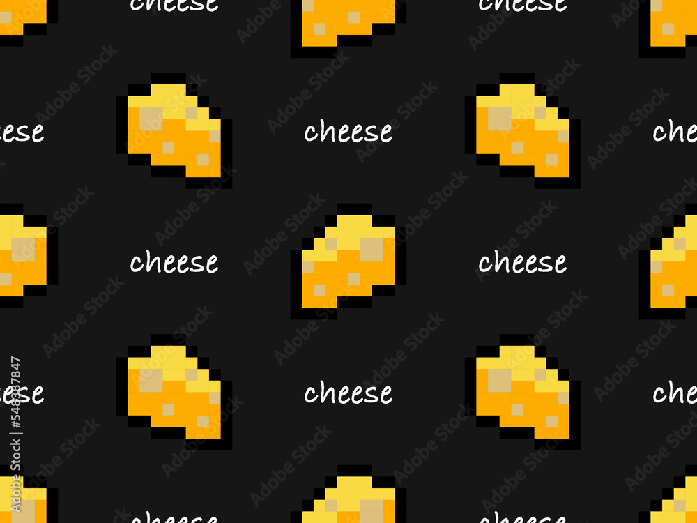 Cheese cartoon character seamless pattern on black background