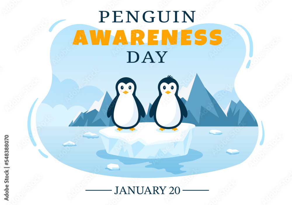 Obraz premium Happy Penguin Awareness Day on January 20th to Maintain the Penguins Population and Natural Habitat in Flat Cartoon Hand Drawn Templates Illustration